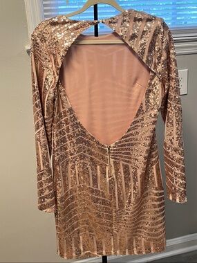 Charlotte Russe Rose Gold Sequin Long Sleeve Bodycon Dress